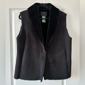 Lauren Ralph Lauren Size XL Faux Suede & Fur Lined Vest - Black